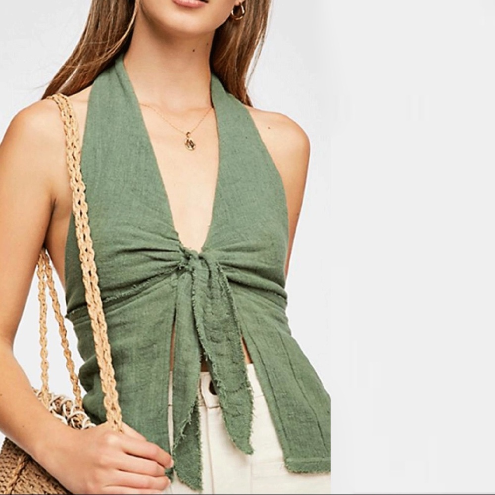 SOLD FREE PEOPLE Trendy Halter Top in Gauze Green - Picture 1 of 5